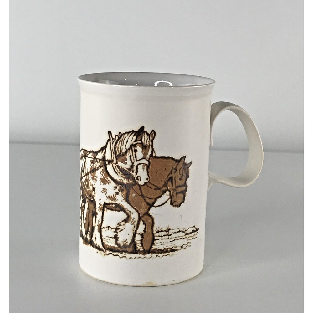 Vintage Dunoon Stoneware Mug With Horses Plowing Field Made in Scotland‎